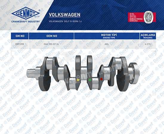 GENMOT GM1398 Krank Mili Vw Golf Iv Bora 1.6 Akl  ####